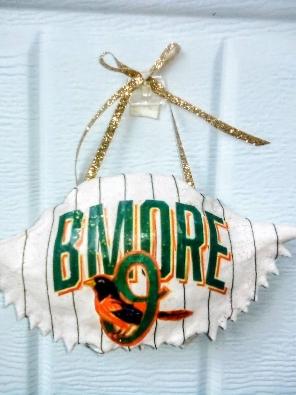 Baltimore Oriole "BMORE" CrabShell Ornament. Commemorate Fan Friday @  "The Yard